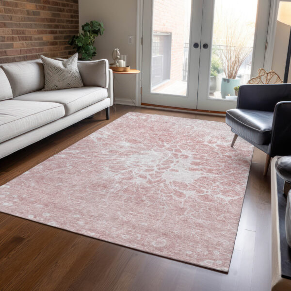 3' X 5' Pink Blush And Ivory Abstract Washable Indoor Outdoor Area Rug
