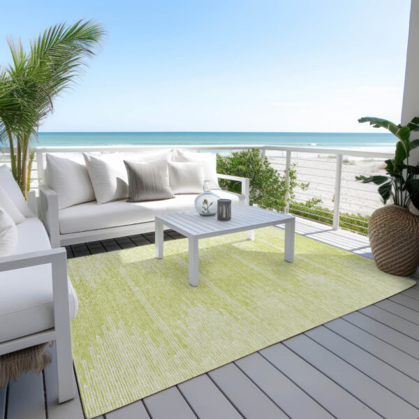 5' X 8' Artichoke Green And Ivory Abstract Washable Indoor Outdoor Area Rug