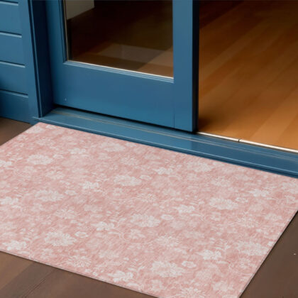 3' X 5' Pink Ivory And Blush Floral Washable Indoor Outdoor Area Rug