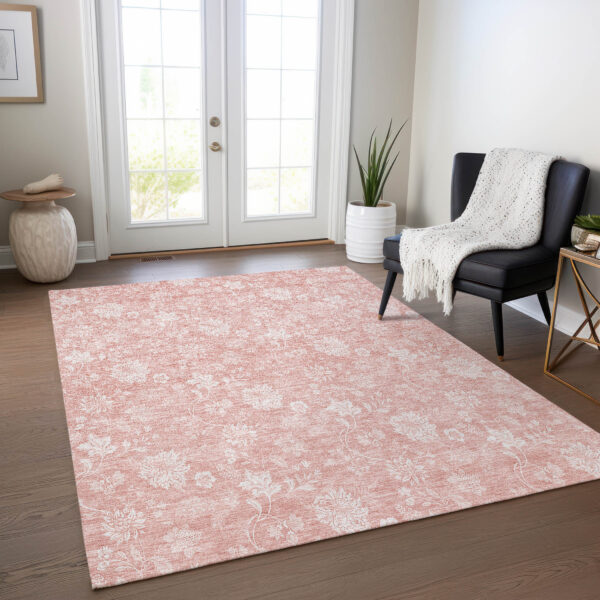 3' X 5' Pink Ivory And Blush Floral Washable Indoor Outdoor Area Rug