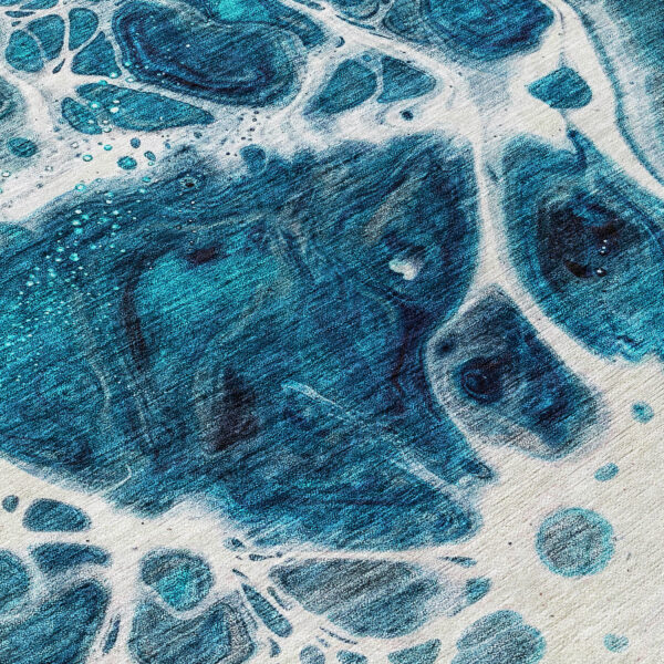 8' Teal Blue And Navy Blue Round Nautical Washable Indoor Outdoor Area Rug