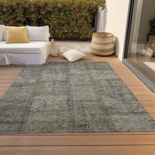 10' X 14' Taupe Brown And Beige Patchwork Washable Indoor Outdoor Area Rug