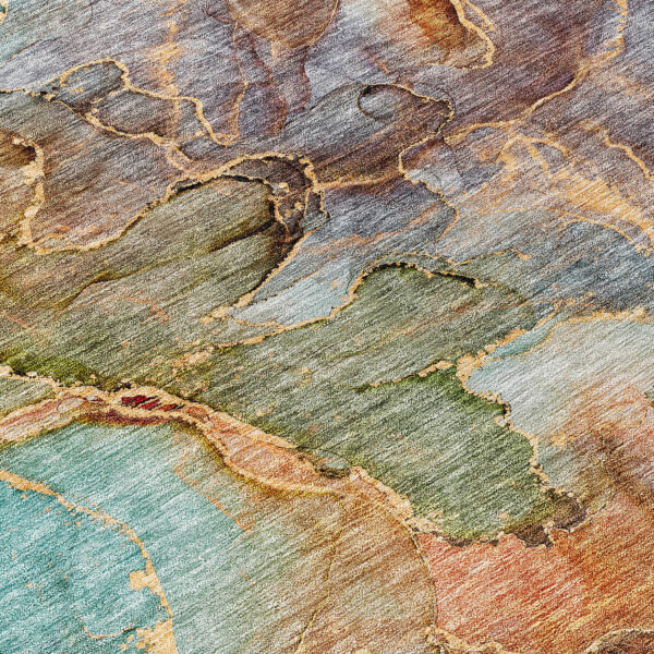 8' X 10' Copper Orange And Teal Blue Abstract Washable Indoor Outdoor Area Rug