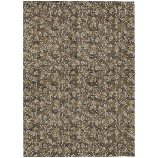 9' X 12' Brown And Ivory Floral Washable Indoor Outdoor Area Rug