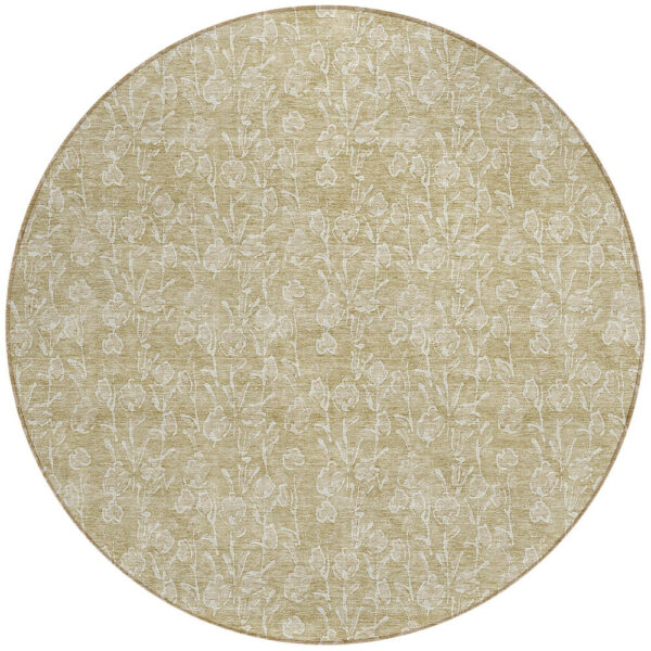 8' Beige And Ivory Round Floral Washable Indoor Outdoor Area Rug