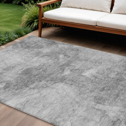 10' X 14' Gray Silver And Charcoal Nautical Washable Indoor Outdoor Area Rug