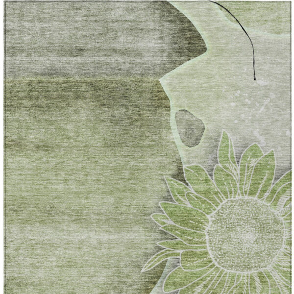 3' X 5' Artichoke Green And Gray Floral Washable Indoor Outdoor Area Rug