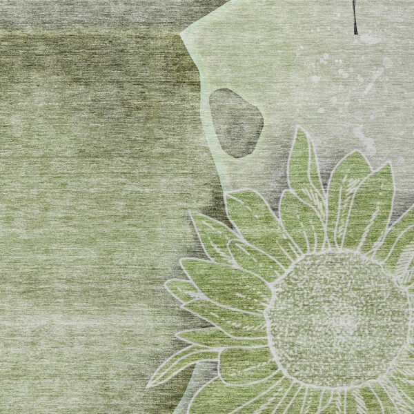 3' X 5' Artichoke Green And Gray Floral Washable Indoor Outdoor Area Rug