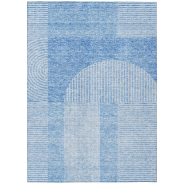 8' X 10' Sky Blue And Denim Blue Geometric Washable Indoor Outdoor Area Rug