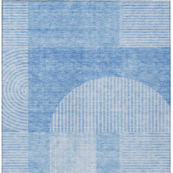 8' X 10' Sky Blue And Denim Blue Geometric Washable Indoor Outdoor Area Rug