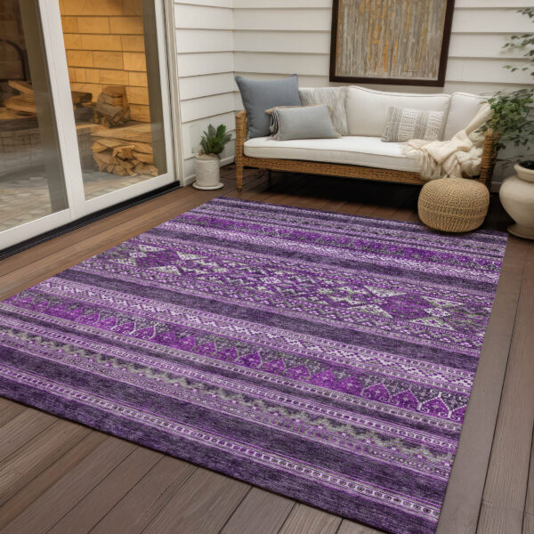 9' X 12' Purple Eggplant And Gray Southwestern Washable Indoor Outdoor Area Rug