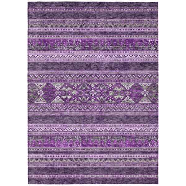 9' X 12' Purple Eggplant And Gray Southwestern Washable Indoor Outdoor Area Rug