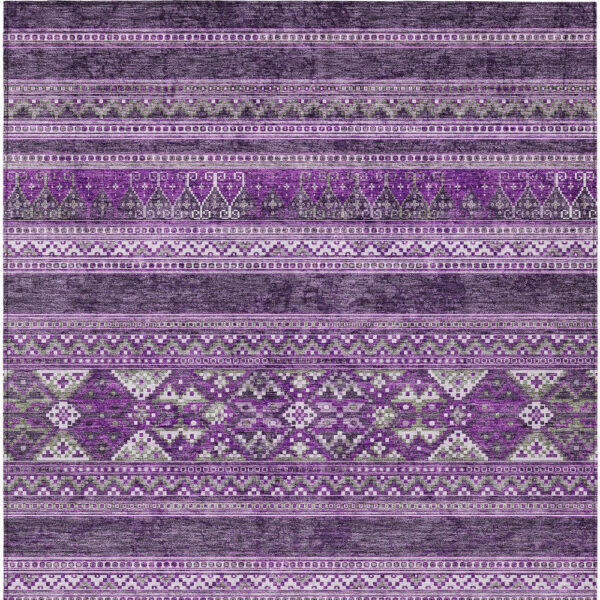 9' X 12' Purple Eggplant And Gray Southwestern Washable Indoor Outdoor Area Rug
