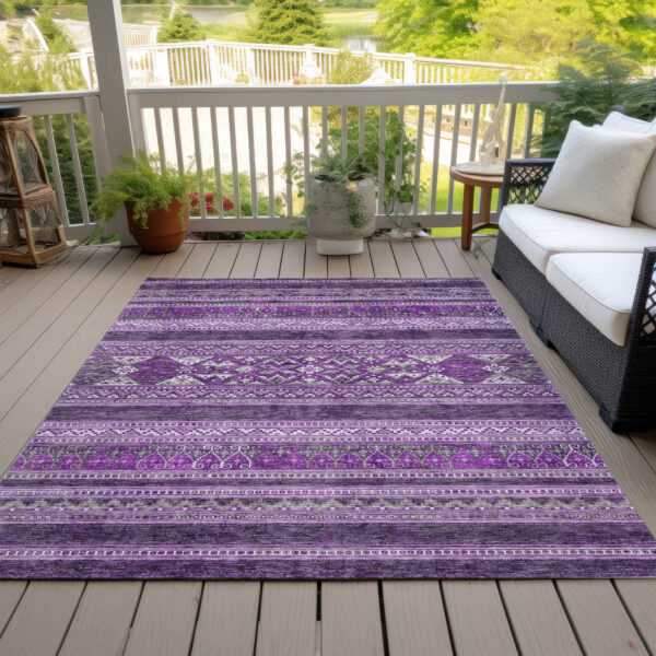 9' X 12' Purple Eggplant And Gray Southwestern Washable Indoor Outdoor Area Rug