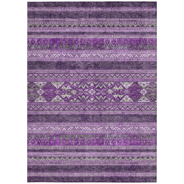 9' X 12' Purple Eggplant And Gray Southwestern Washable Indoor Outdoor Area Rug