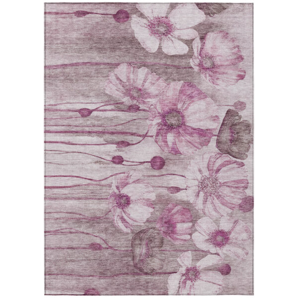 9' X 12' Plum Mauve And Pink Floral Washable Indoor Outdoor Area Rug