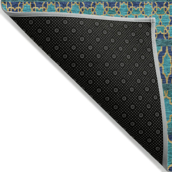 10' X 14' Teal Blue And Navy Blue Quatrefoil Washable Indoor Outdoor Area Rug