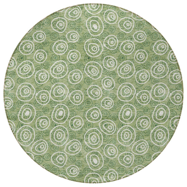 8' Green And Ivory Round Geometric Washable Indoor Outdoor Area Rug