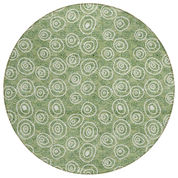 8' Green And Ivory Round Geometric Washable Indoor Outdoor Area Rug