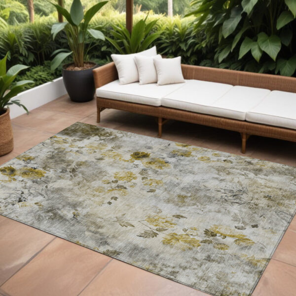8' X 10' Taupe Ivory And Tan Floral Washable Indoor Outdoor Area Rug