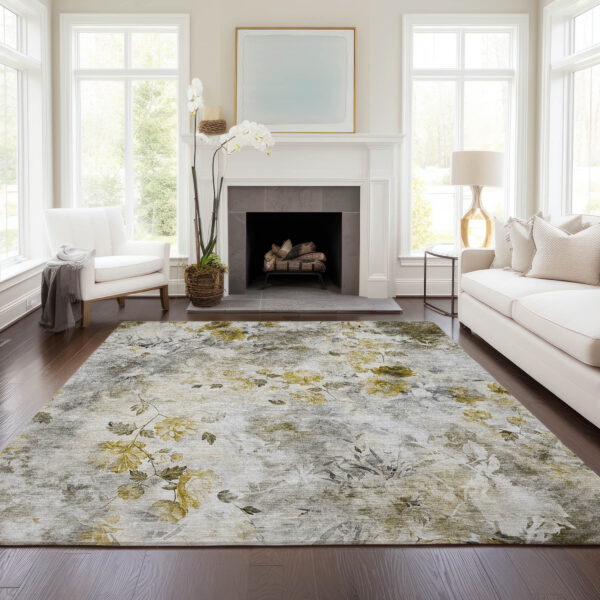 8' X 10' Taupe Ivory And Tan Floral Washable Indoor Outdoor Area Rug