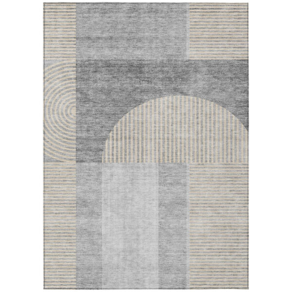 3' X 5' Silver Gray And Beige Geometric Washable Indoor Outdoor Area Rug