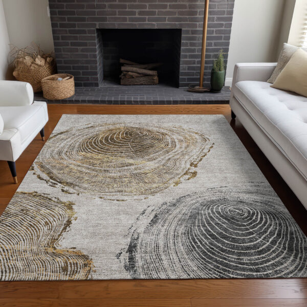 3' X 5' Taupe Gray And Brown Abstract Washable Indoor Outdoor Area Rug
