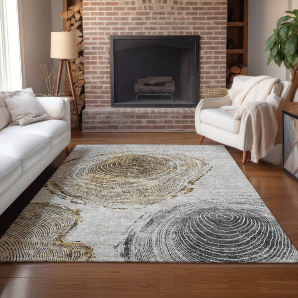 3' X 5' Taupe Gray And Brown Abstract Washable Indoor Outdoor Area Rug
