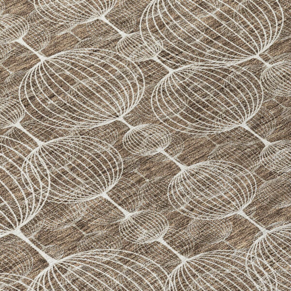 8' Chocolate And Beige Round Geometric Washable Indoor Outdoor Area Rug