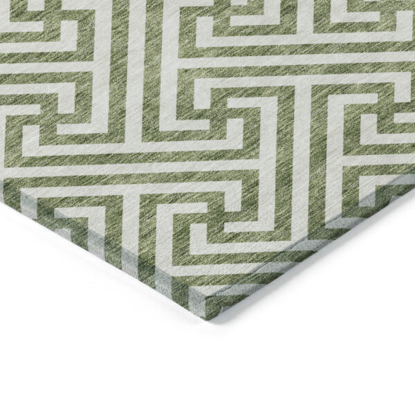 3' X 5' Green And Beige Geometric Washable Indoor Outdoor Area Rug