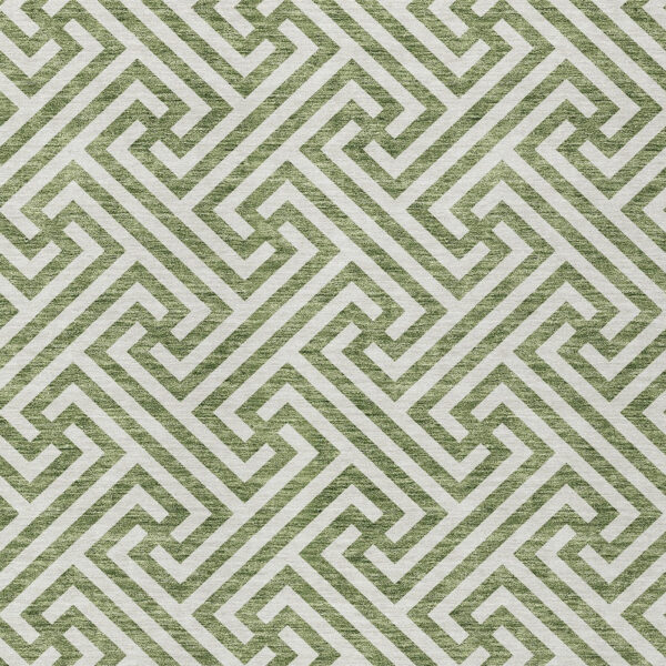3' X 5' Green And Beige Geometric Washable Indoor Outdoor Area Rug