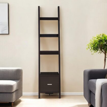 Brown Wood Four Tier Ladder Bookcase