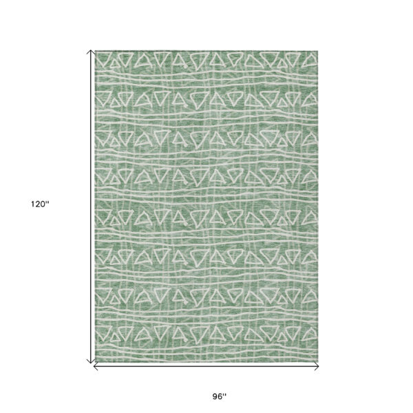 8' X 10' Sage Green And Ivory Geometric Washable Indoor Outdoor Area Rug