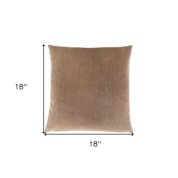 18" X 18" Beige Velvet Polyester Diamond Zippered Pillow