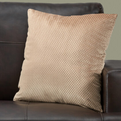 18" X 18" Beige Velvet Polyester Diamond Zippered Pillow