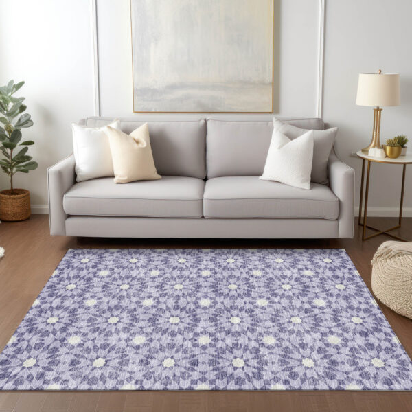3' X 5' Lilac Purple And Ivory Floral Medallion Washable Indoor Outdoor Area Rug