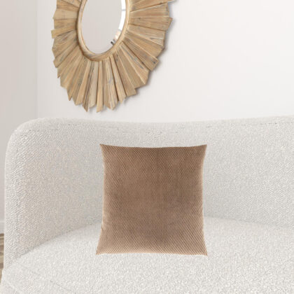 18" X 18" Beige Velvet Polyester Diamond Zippered Pillow