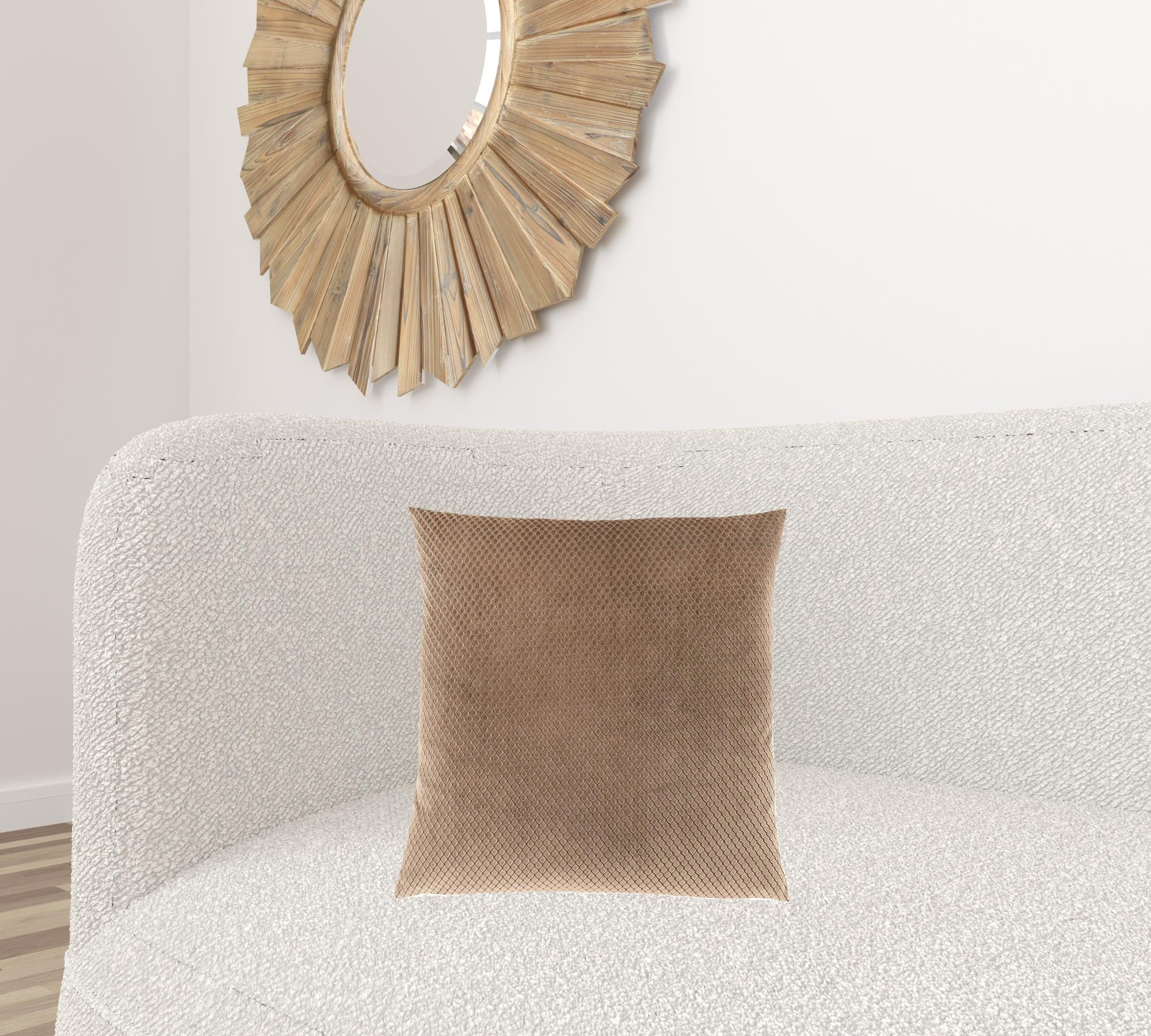 18" X 18" Beige Velvet Polyester Diamond Zippered Pillow - Image 6