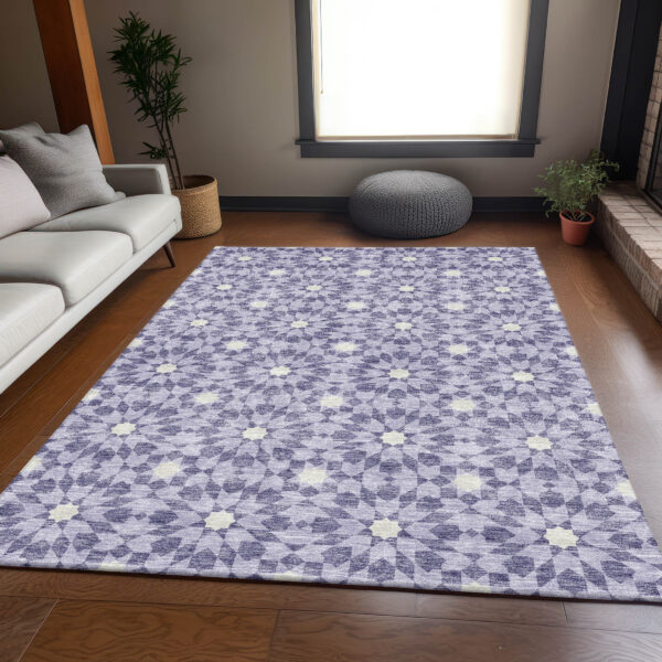3' X 5' Lilac Purple And Ivory Floral Medallion Washable Indoor Outdoor Area Rug