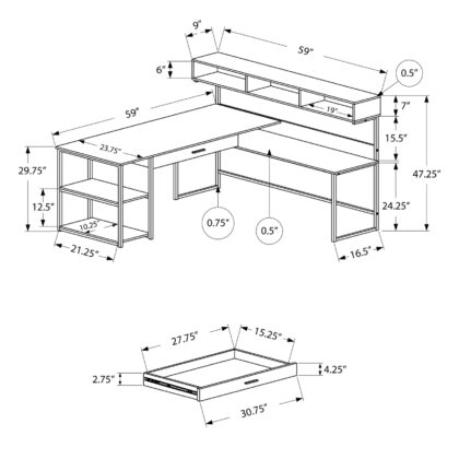 59" White and Silver L Shape Computer Desk