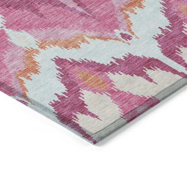 3' X 5' Pink Mauve And Orange Ikat Washable Indoor Outdoor Area Rug