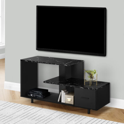 47" Black Cabinet Enclosed Storage TV Stand