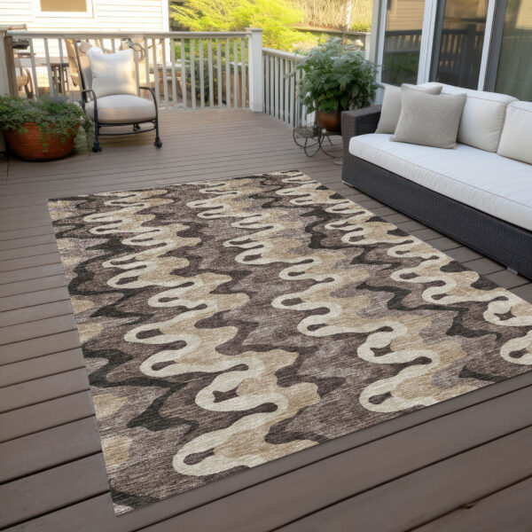 10' X 14' Taupe Beige And Chocolate Abstract Washable Indoor Outdoor Area Rug