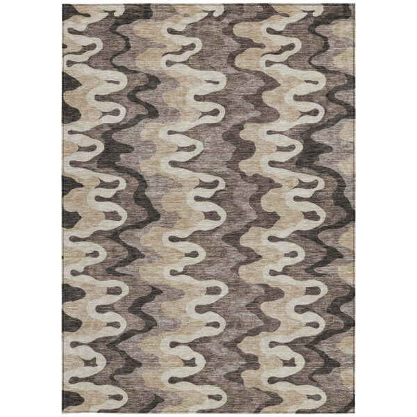 10' X 14' Taupe Beige And Chocolate Abstract Washable Indoor Outdoor Area Rug