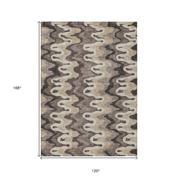 10' X 14' Taupe Beige And Chocolate Abstract Washable Indoor Outdoor Area Rug