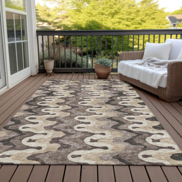 10' X 14' Taupe Beige And Chocolate Abstract Washable Indoor Outdoor Area Rug