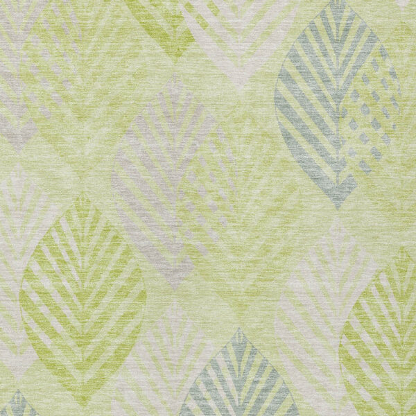 5' X 8' Artichoke Green Green And Ivory Floral Washable Indoor Outdoor Area Rug