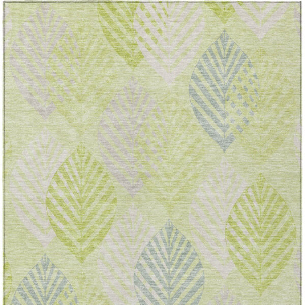 5' X 8' Artichoke Green Green And Ivory Floral Washable Indoor Outdoor Area Rug