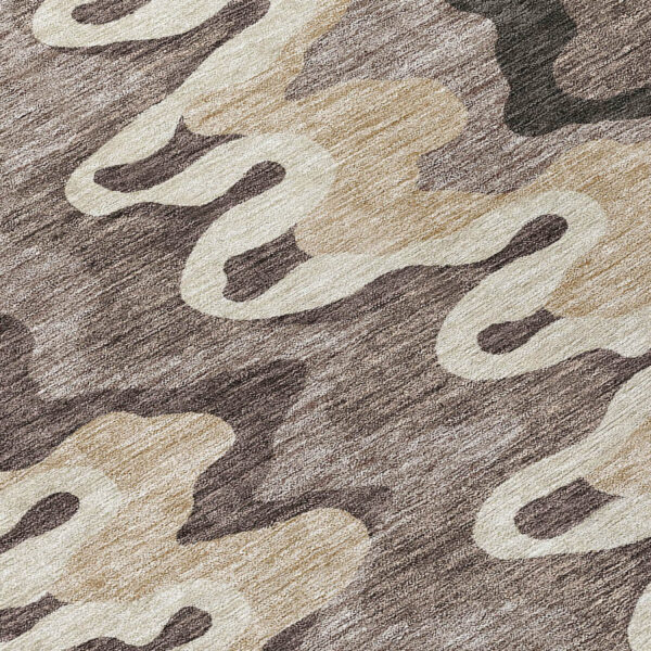 8' Taupe Beige And Chocolate Round Abstract Washable Indoor Outdoor Area Rug