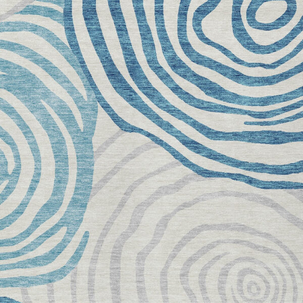 5' X 8' Teal Blue Ivory And Silver Abstract Washable Indoor Outdoor Area Rug